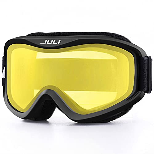 Juli Kids Ski Goggles,Snow Snowboard Goggles Boy Girl Snowmobile Skiing Skating Age 3-8 (Matte Black Frame/Lemon Yellow Lens)