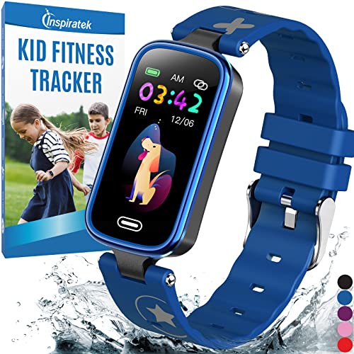 Inspiratek Kids Fitness Tracker for Age 5-16，2022 Upgraded Tracker Kids Watch，Waterproof Watch for Kids with Pedometer，Sleep Monitor & Calorie Counter，Fitness Watch for Kids Girls Boys Teen (Blue)
