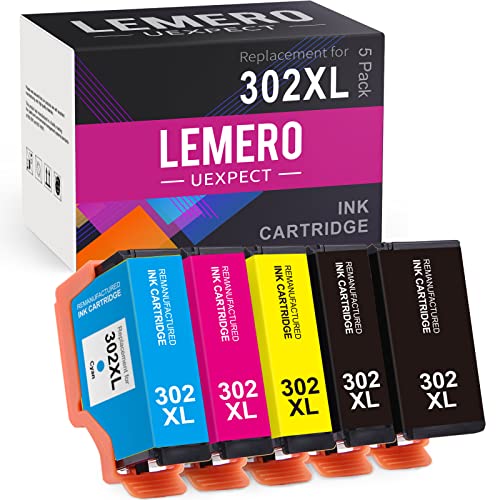 LemeroUexpect Remanufactured Ink Cartridge Replacement for Epson 302XL Ink Combo Pack 302 XL T302XL for Expression Premium XP-6000 XP-6100 Printer (Black Photo Black Cyan Magenta Yellow, 5-Pack)