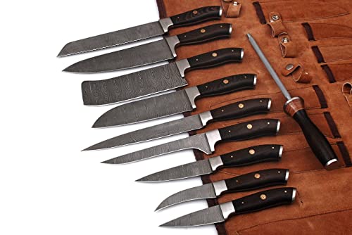 randy Handmade Damascus Kitchen Chef Knife Set – Professional Damascus Steel Knife Set – 10 pcs Japanese Damascus Knife Set With Leather Bag/Case(10801)