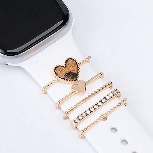 5 Pieces/set Decorative Metal Ring Loops for Apple Watch Series 8 7 / 6 /5/4/3/2/1 Band Silicone Strap , Tomcrazy Sparkling Diamond Watchband Accessories for iwatch 45mm 41mm 44mm 40mm 42mm 38mm Bracelet (#2)