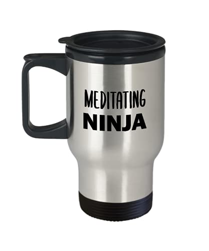 Meditating Ninja Travel Mug Insulated Coffee Tumbler – Meditation Themed Gifts Positive Vibes Zen Yoga Enthusiast Funny Cute Gag Idea
