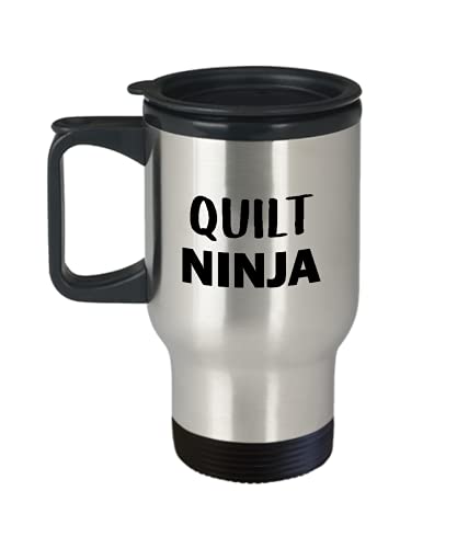 Quilt Ninja Themed Travel Mug Insulated Coffee Tumbler – Gifts for Quilter Hobbyist Quilting Hobby Textile Lover Funny Cute Gag Idea