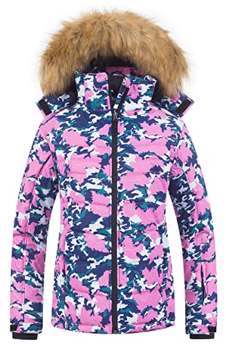 Pursky Waterproof Coat Women Winter Snow Jacket Ski Outdoor Windbreaker Floral L