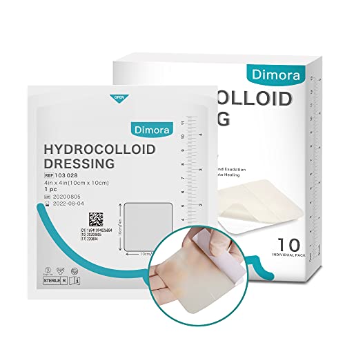 Hydrocolloid Adhesive Bandage, Hydrocolloid Wound Dressing Thin Type 4” x 4”, Individually Sterile Packed Hydrocolloid Patches, Box of 10 Dressings