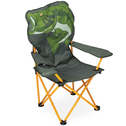 Black Sierra Bobby Bass Kids Chair, for Camping and Hunting, Folding Children’s Chair with Carry Bag, Mesh Cup Holder and Sturdy Powder Coated Steel Frame