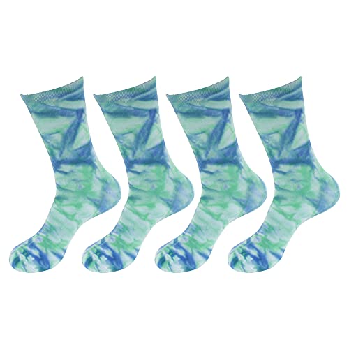 BambooMN Women’s Bamboo Athletic Tie Dye Crew Socks – Blue Green – 4 pairs