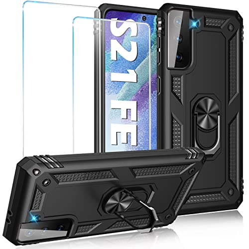 for Samsung Galaxy S21 Fe 5G Case Heavy Duty with Built in Screen Protector Hard Armor Military Anti-Fall Bumper Cover for Samsung S21 Fe 5G Cases with Magnetic Ring Kickstand 2021 6.41 Inch
