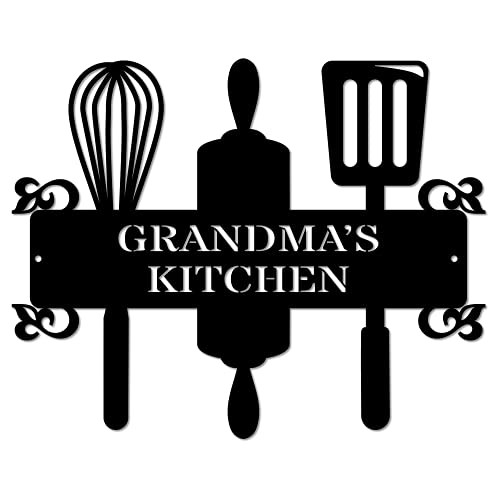 POEM Studio Grandma’s Kitchen Metal Kitchen Decor Sign – Grandmother’s Homemade Recipe Book Solid Metal Home Decorative Accent Metal Art Sign – Housewarming Grandma Word Wall Art – 14 Inch – Black