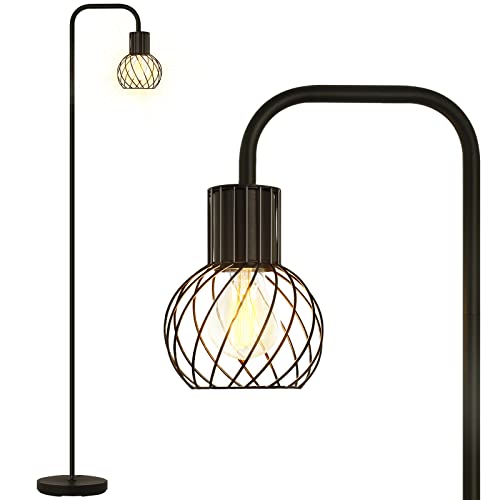 Industrial Floor Lamp, LED Standing Lamp Modern with 6W LED Bulb, Foot Switch, Metal Tall Lamps for Living Room, Bedroom, Office, Vintage Stand Up Light, Minimalist Farmhouse Floor Lamp in Black