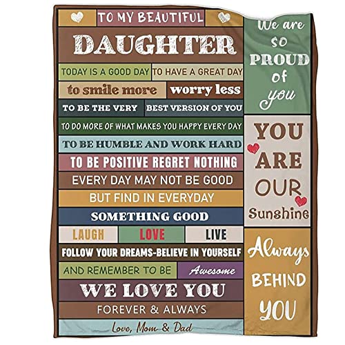 HAXOILO to My Daughter Blanket from Mom Dad Flannel Throw Blankets for Couch Bedroom Sofa Warm Girl Birthday Gifts 50x60in