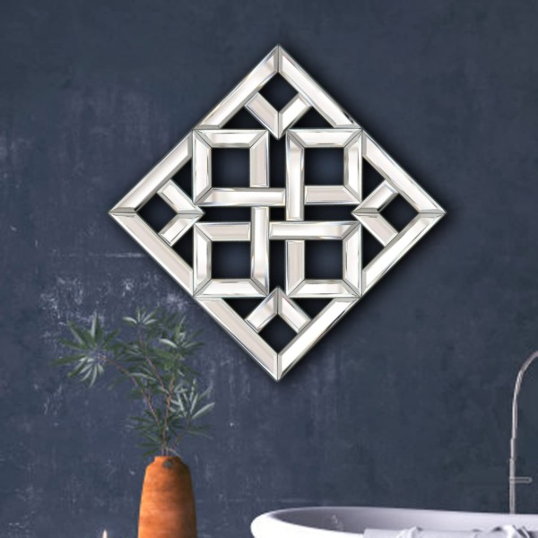 ZOLAPI Geometric Wall Mirror,Gorgeous Contemporary Decorative Mirror,Silver Mirror Strip Accent Mirror for Bedroom/Bathroom/Living Room(12”x12”)