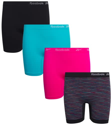 Reebok Girls’ Underwear – Long Leg Seamless Playground Shorts (4 Pack), Size Large, Stripes/Blue/Black/Pink