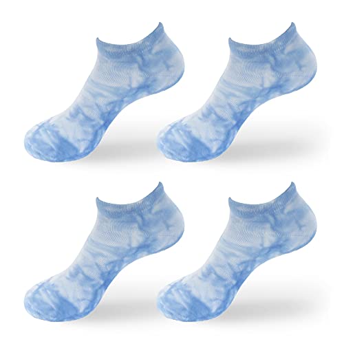 BambooMN Women’s Bamboo Athletic Tie Dye Ankle Socks – Blue – Extra Large – 4 pairs