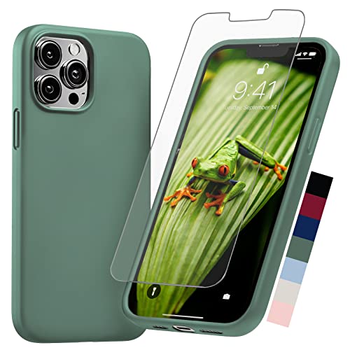 AloCase for iPhone 13 Pro Max Case Silicone with Screen Protector [6ft Drop Tested] Slim Protective Phone Cover w/Microfiber Lining for Women & Men – Green