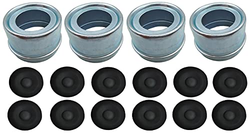 Replaces 4 Pack Trailer Axle Dust Cap Cup Grease Cover & 12Pack with Rubber Plugs for Dexter EZ Lube Trailer Camper Axle 1.98″