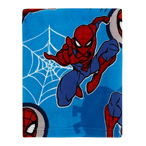 Disney Marvel Spiderman Wall Crawler Red, White, and Blue Spider Webs Toddler Blanket