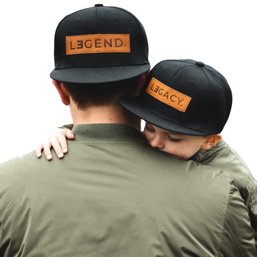 Legend and Legacy Genuine Leather Patch Hats Black Matching Father Son, Each Hat Sold Separately**(Legend – Adult)