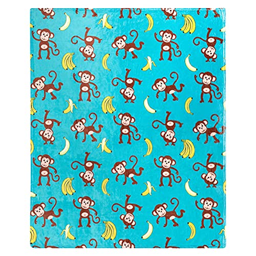 Monkey Throw Blanket, Super-Soft Adorable Extra-Large Monkeys and Bananas Blanket for Boys, Girls, Kids, and Children, Fleece Banana Monkey Blanket (50” in x 60” in) Warm Plush and Cozy Throw Blanket