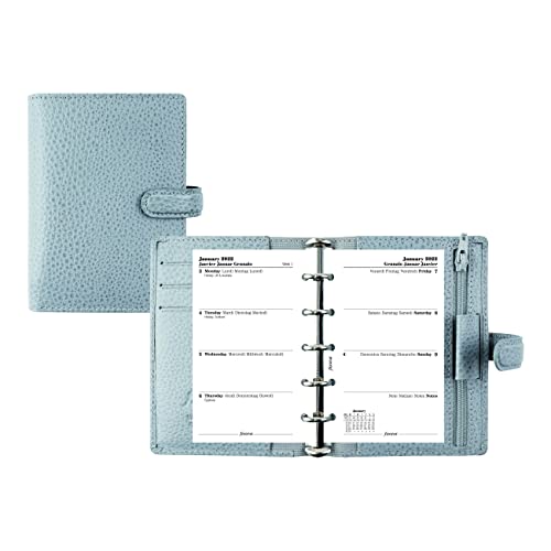 Filofax Finsbury Organizer, Mini Size, Slate Grey – Traditional Grained Leather, Six Rings, Week-to-View Calendar Diary, Multilingual, 2022 (C029508-22)