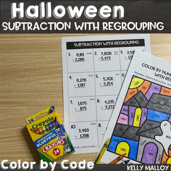 Halloween Subtraction With Regrouping Color By Number