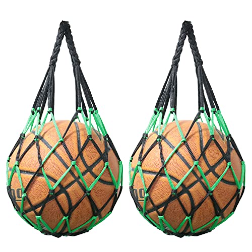 SJZBIN Net Bag 2PCS Black Green Nylon Single Ball Mesh Bag Carrier for Volleyball Basketball Football Soccer