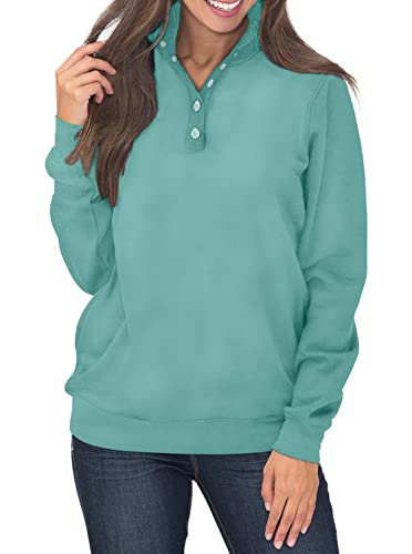 Samefar Womens Fall Tunic Button Down Sweatshirts Full Sleeve Warm Soft Pullover Shirt and Blouse Purplish Green Small