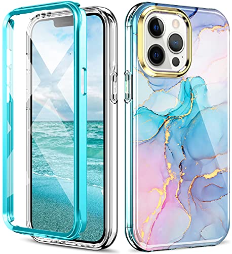 DT Compatible for iPhone 13 Pro Max Case 6.7 inch (2021 Release), Slim Full-Body Stylish Shockproof Protective Rugged TPU Case with Built-in Screen Protector（Marble）