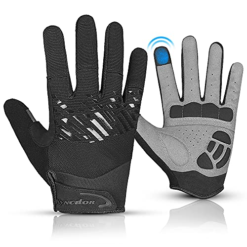 Kyncilor Cycling Gloves Bike Gloves Winter Gloves for Men Women with Touch Screen-Full Finger Running Gloves Workout Gloves with Anti-Slip Silicone Palm(BK-L)