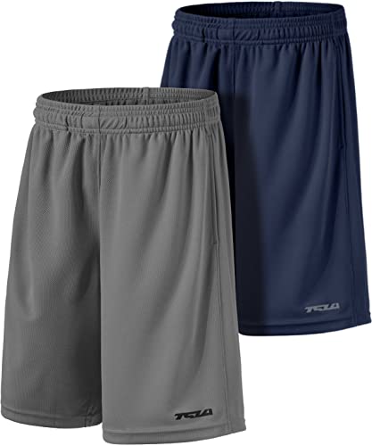TSLA Boy’s Athletic Shorts, Quick Dry Pull On Basketball Running Shorts, Active Sports Workout Gym Shorts, Active Dri 2pack Navy/Grey, 16