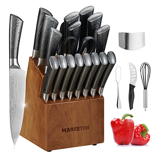 Kitchen Knife Set with Block – 24 pcs Home Essentials High Carbon German Stainless Steel Knives Set, Professional Chef Knife Set with 8 Steak Knives, Sharpener, Carving Fork & Shears