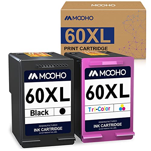 Mooho Remanufactured Ink Cartridge Replacement for HP 60 XL 60XL Combo Pack CC641WN CC644WN for PhotoSmart D110a C4680 Deskjet D2680 D1660 D2530 F2430 F4210 Printer (1 Black, 1 Color)