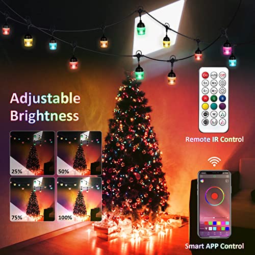 86FT Outdoor String Lights, RGB LED Color Changing Patio Light for Outside Waterproof, Bluetooth Smart App & Remote Control with 28 Dimmable Bulbs for Party Camping Bistro Balcony Backyard Decor | The Storepaperoomates Retail Market - Fast Affordable Shopping