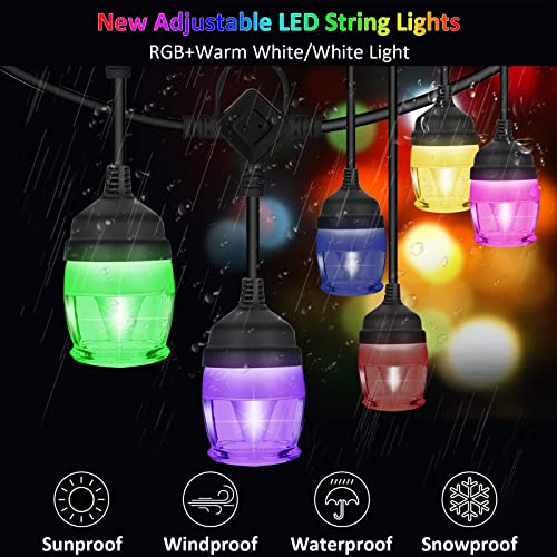 86FT Outdoor String Lights, RGB LED Color Changing Patio Light for Outside Waterproof, Bluetooth Smart App & Remote Control with 28 Dimmable Bulbs for Party Camping Bistro Balcony Backyard Decor | The Storepaperoomates Retail Market - Fast Affordable Shopping