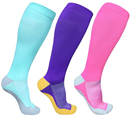 3 Pairs Compression Socks for Women Circulation Plus Size Compression Socks Wide Calf 20-30 mmhg Knee High Support XXL 3XL 4XL
