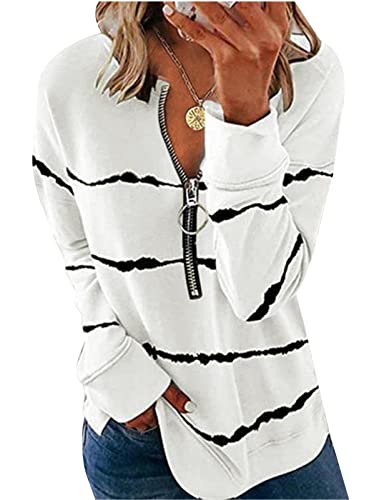 Womens Causal 1/4 Zip Sweatshirt Long Sleeve Zipper Loose Pullover Tops Shirts