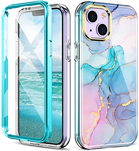 DT Compatible for iPhone 13 Case 6.1 inch (2021 Release), Slim Full-Body Stylish Shockproof Protective Rugged TPU Case with Built-in Screen Protector (Marble)