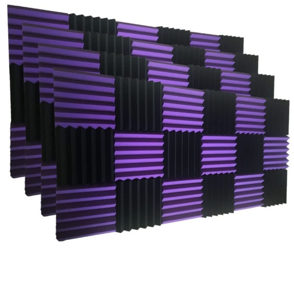 96 Acoustic Foam Panel Wedge Studio Soundproofing Wall Tiles 12″ X 12″ X 2″ (96PACK, Black/purple)