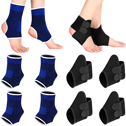 4 Pairs Kids Ankle Brace includes 2 Pairs Foot Brace Supports Ankle Protector Wraps and 2 Pairs Knitted Ankle Sleeve Socks Kids Compression Socks for Sports Protection Joint Ankle Sprain