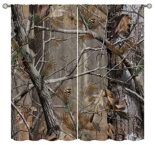 Camo Tree Blackout Curtains for Home Decor,Realistic Forest Camouflage Rod Pocket Thermal Insulated Drapes Darkening Window Curtain for Girls Boy Bedroom Living Room 63 x 63 Inch