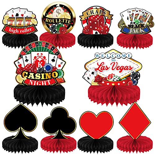 10 Pieces Las Vegas Party Decorations Casino Themed Centerpieces for Tables Decorations 3D Casino Theme Honeycomb Table Topper for Casino Night Birthday Baby Shower Party Supplies