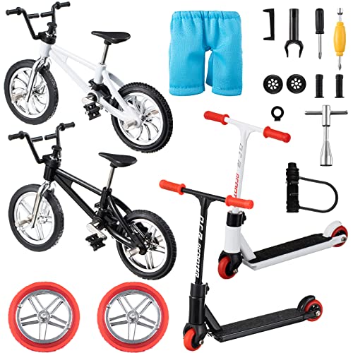 18 Pieces Finger Toy Set Including Alloy Finger Bikes, Finger Scooter, Finger Pants, Replacement Wheels, Bike Lock and Mini Tools Movement Party Favors()