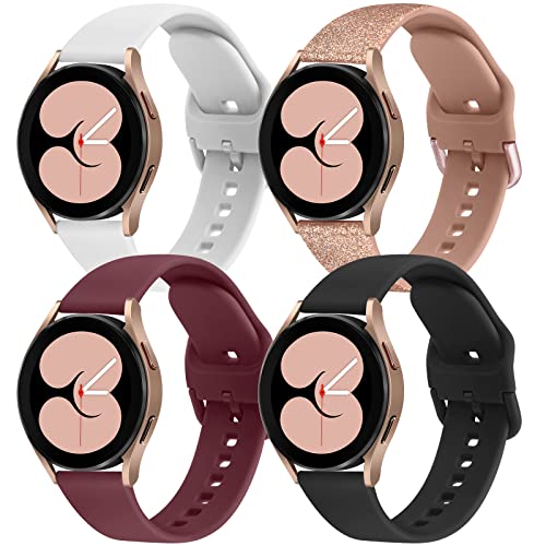 4 PACK Bands Compatible with Samsung Galaxy Watch 4 Band 40mm 44mm, Galaxy Watch 4 Classic Band 42mm 46mm, 20mm Adjustable Silicone Sport Strap Replacement Band for Galaxy Watch 4 Women Men (4Pack D)