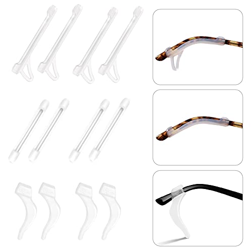 6 Pairs Upgrade Silicone Eyeglasses Temple Tips Sleeve with Hook, Anti-slip Elastic Eyeglasses Retainers Ear Hook Comfort Eyeglasses Ear Grips for Kids Adults (3 Variety Designs) (Clear)