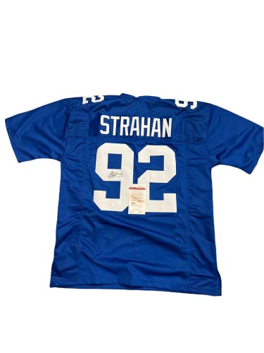 Michael Strahan New York Giants Signed Autograph Blue Custom Jersey JSA Certified