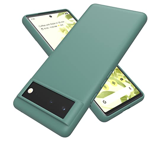Weycolor for Google Pixel 6 Case, [NOT Compatible with Google Pixel 6 Pro], Liquid Silicone Slim Soft Anti-Scratch Microfiber Lining Full-Body Protective Phone Case (Blackish Green)