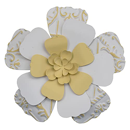 Foreside Home & Garden 7.75 x 7.5 inch White and Yellow Metal Layered Flower Wall Décor, Multi