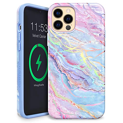 Velvet Caviar Designed for iPhone 13 Pro Case for Women [10ft Drop Tested] Compatible with MagSafe – Cute Magnetic Phone Cover – Protective Microfiber Lining (Holographic Blue Marble)