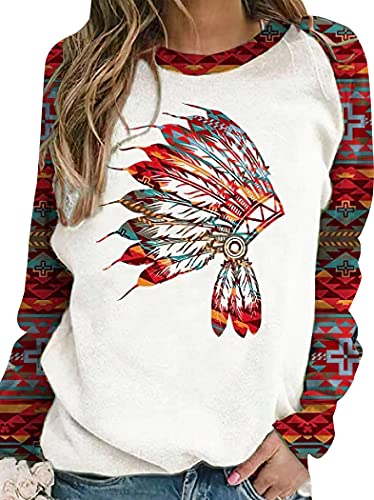 IVERIRMIN Women’s Vintage Graphic Crewneck Sweatshirts Casual Loose Fit Western Style Print Long Sleeve Shirts Tops (M, 7)