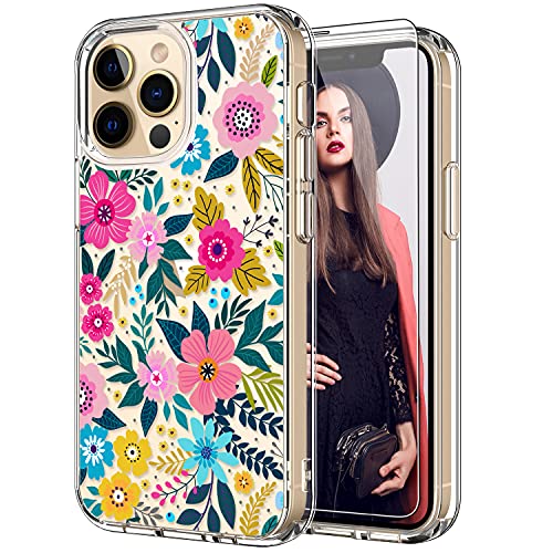 ICEDIO iPhone 13 Pro Max Case with Screen Protector,Slim Fit Crystal Clear Cover with Fashionable Designs for Girls Women,Protective Phone Case for iPhone 13 Pro Max 6.7″ Colorful Blooming Floral